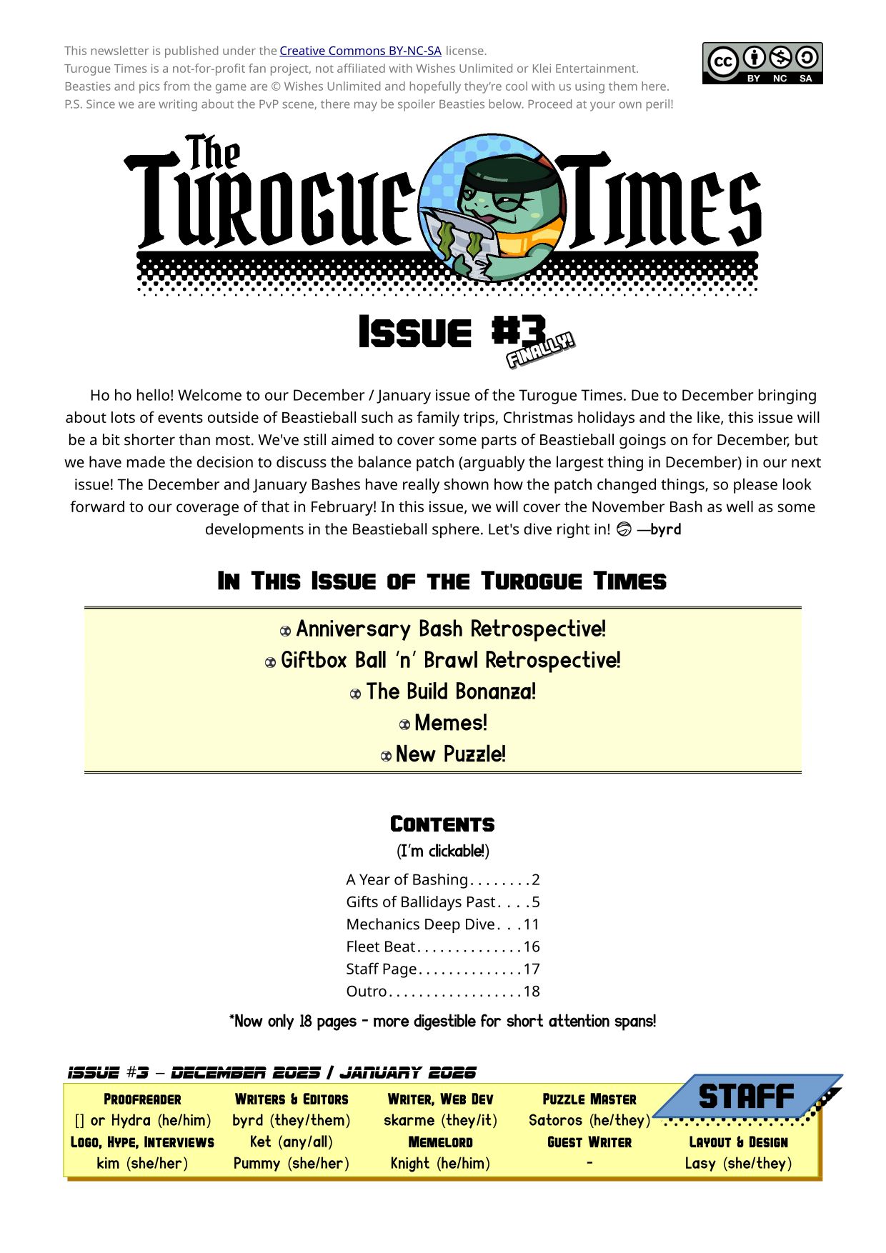 Page 1. Contents and credits